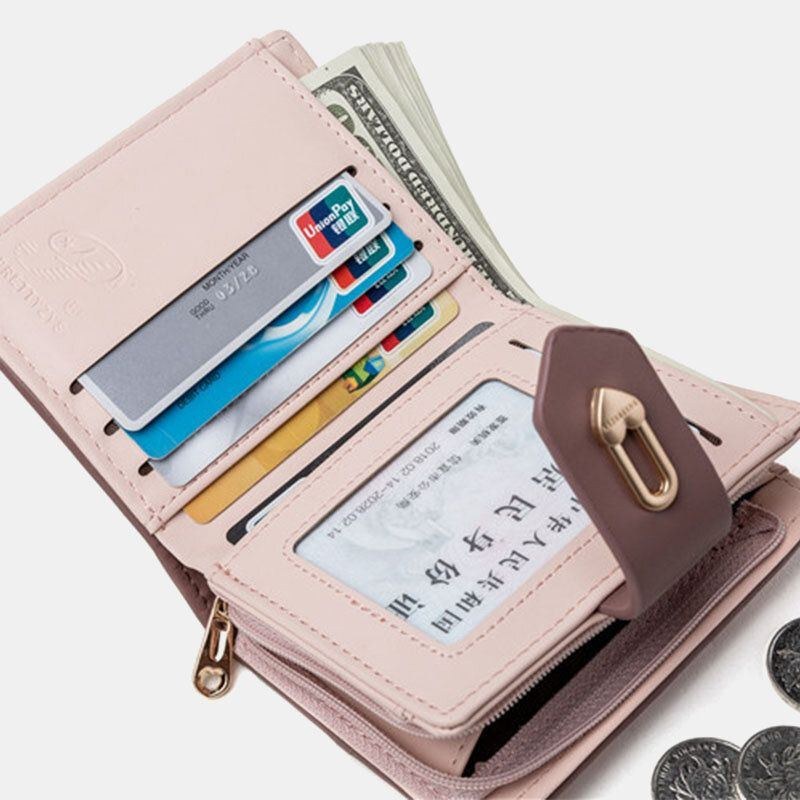 Dame Wave Texture Pu Læder Lynlås Hasp Bifold Pung Multi-card Slots Kortholder Kort Møntpung