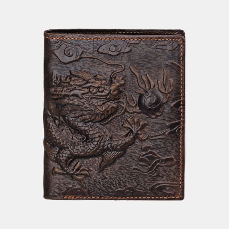 Herre Ægte Læder 3d Dragon Pattern Retro Business Multi-slot Kortholder Pung