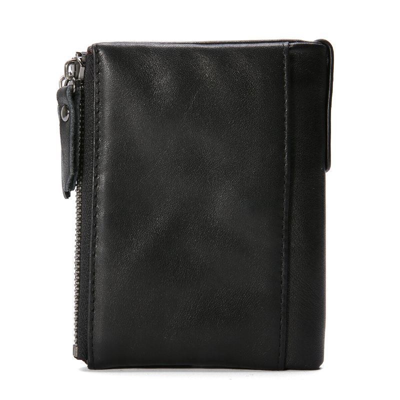 Herre Ægte Læder Bifold Hasp Multi-card Slot Kortholder Retro Dobbelt Lynlås Lomme Møntpung Kort Penge Clip Tegnebog