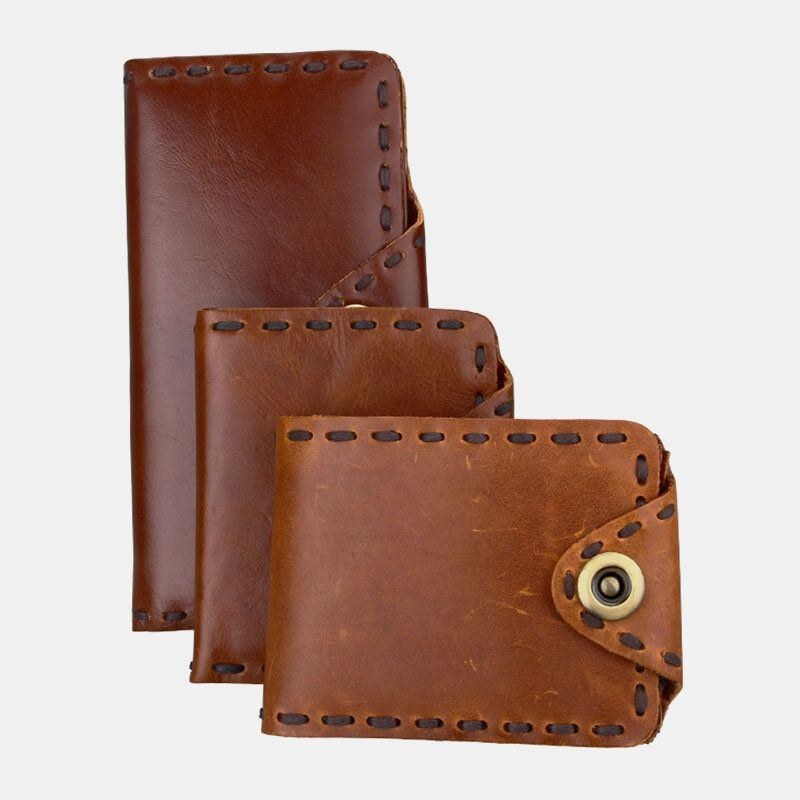 Herre Ægte Læder Bifold Multi-card Slot Retro Kohud Kortholder Pengeclips Møntpung Pung