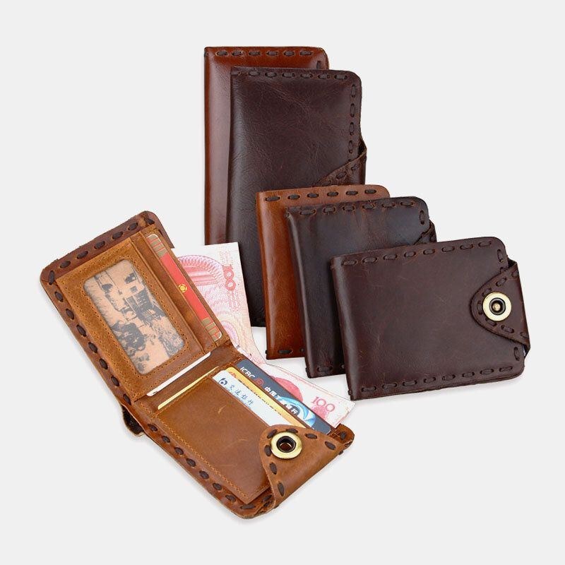 Herre Ægte Læder Bifold Multi-card Slot Retro Kohud Kortholder Pengeclips Møntpung Pung