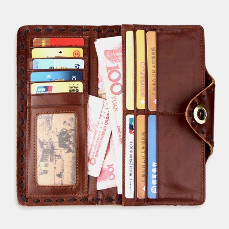 Herre Ægte Læder Bifold Multi-card Slot Retro Kohud Kortholder Pengeclips Møntpung Pung