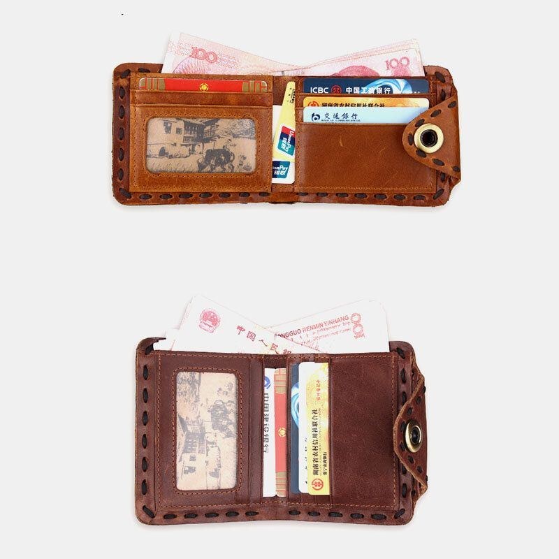 Herre Ægte Læder Bifold Multi-card Slot Retro Kohud Kortholder Pengeclips Møntpung Pung