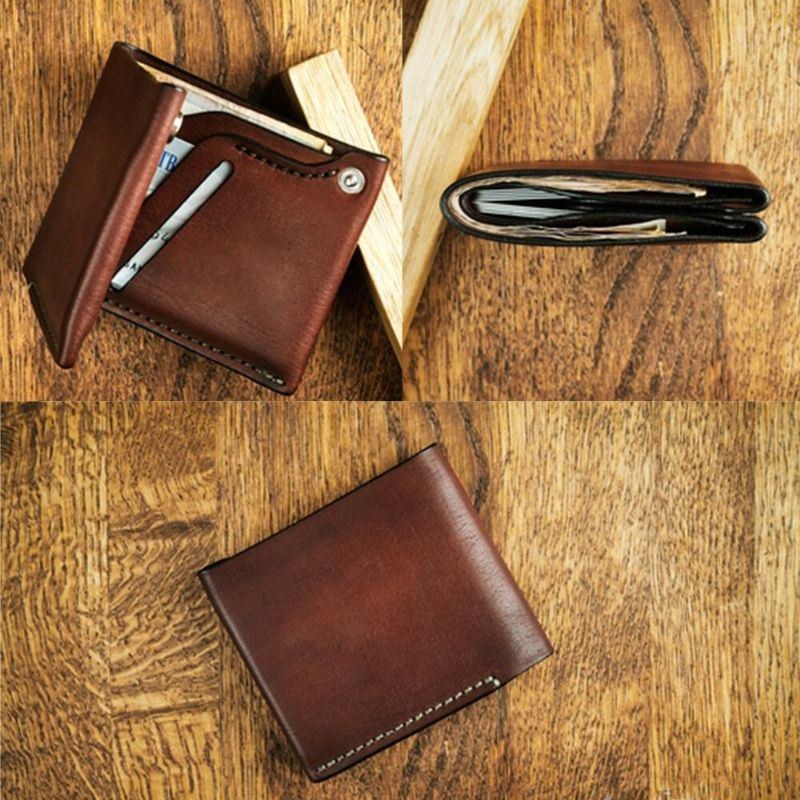 Herre Ægte Læder Bifold Retro Kort Penge Clip Card Holder Møntpung Pung