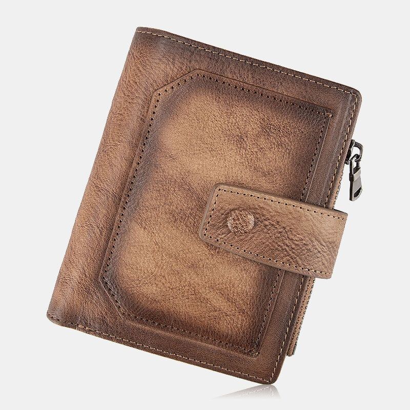 Herre Ægte Læder Håndgnidet Farve Kort Bifold Stor Kapacitet Pengeclips Retro Multi-card Slot Card Case Kørekort Tegnebog