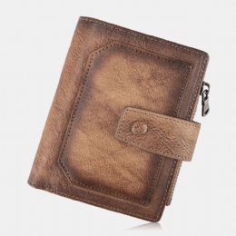 Herre Ægte Læder Håndgnidet Farve Kort Bifold Stor Kapacitet Pengeclips Retro Multi-card Slot Card Case Kørekort Tegnebog