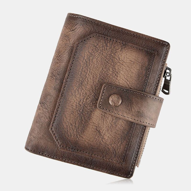 Herre Ægte Læder Håndgnidet Farve Kort Bifold Stor Kapacitet Pengeclips Retro Multi-card Slot Card Case Kørekort Tegnebog