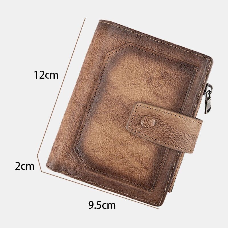 Herre Ægte Læder Håndgnidet Farve Kort Bifold Stor Kapacitet Pengeclips Retro Multi-card Slot Card Case Kørekort Tegnebog