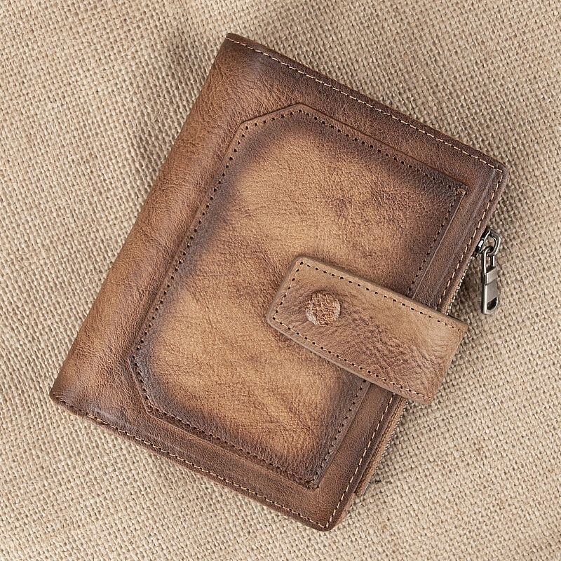 Herre Ægte Læder Håndgnidet Farve Kort Bifold Stor Kapacitet Pengeclips Retro Multi-card Slot Card Case Kørekort Tegnebog