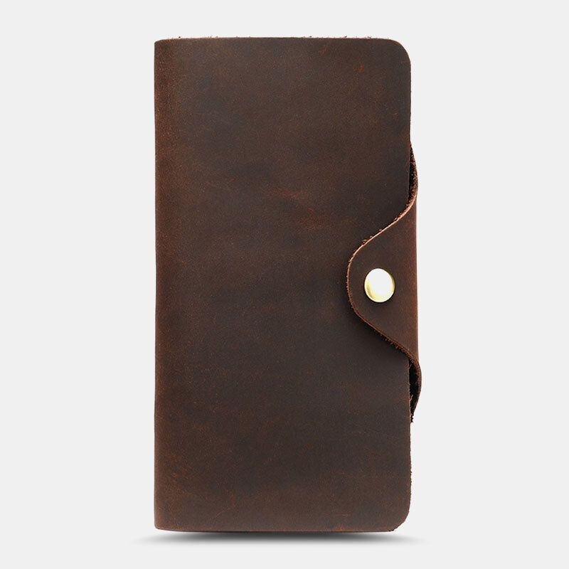 Herre Ægte Læder Lang Bifold 10 Card Slot Card Case Pengeclips Tegnebog