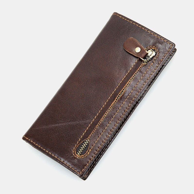 Herre Ægte Læder Lang Bifold Anti-magnetisk Tegnebog Multi-card Slot Card Case