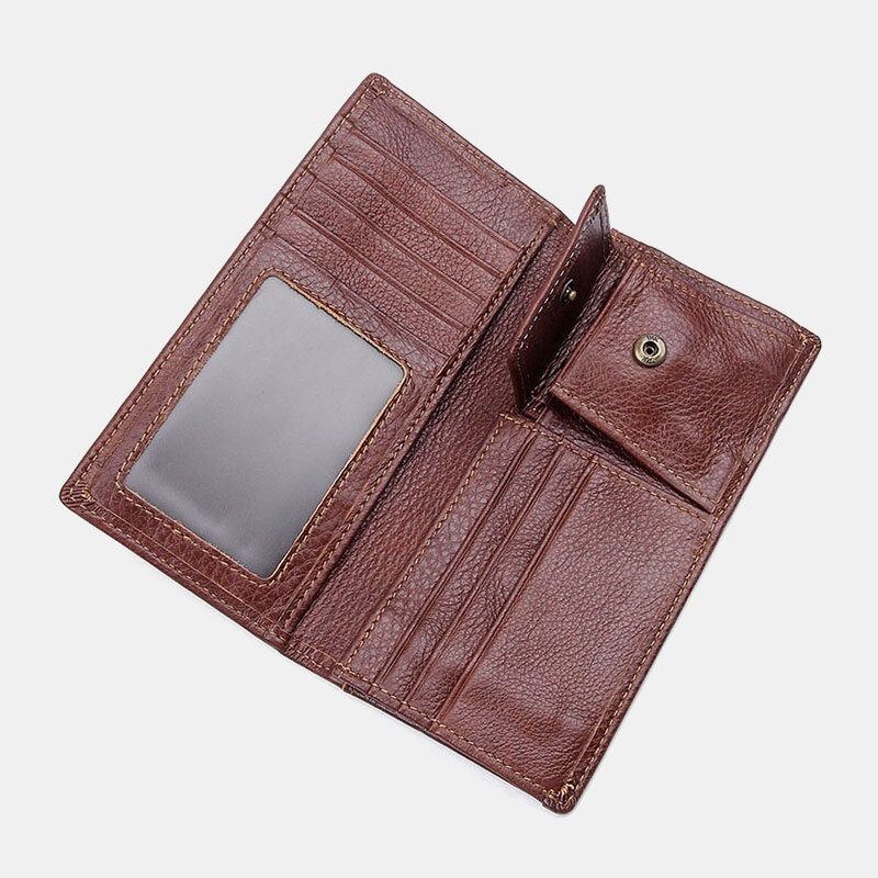 Herre Ægte Læder Lang Bifold Anti-magnetisk Tegnebog Multi-card Slot Card Case