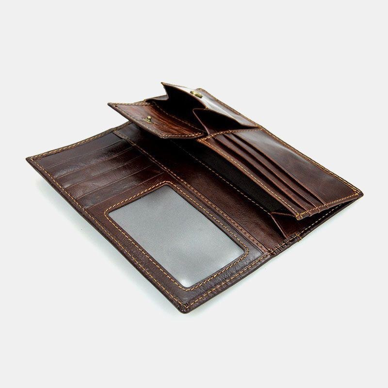 Herre Ægte Læder Lang Bifold Anti-magnetisk Tegnebog Multi-card Slot Card Case