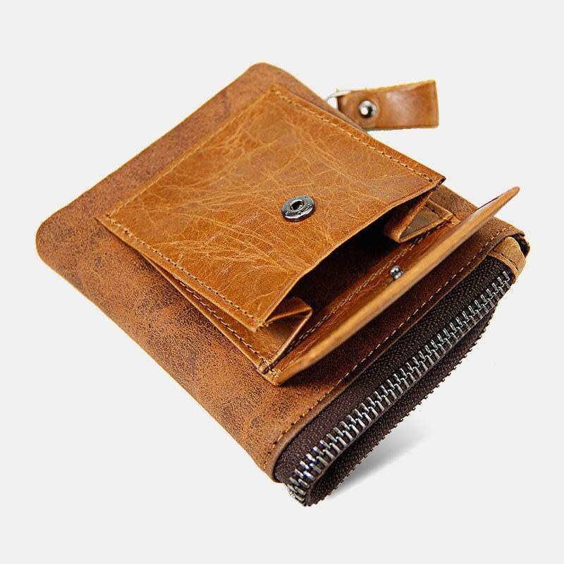 Herre Ægte Læder Multifunktion Retro Bifold Multi-card Slot Kortholder Møntpung Pung Pengeclips