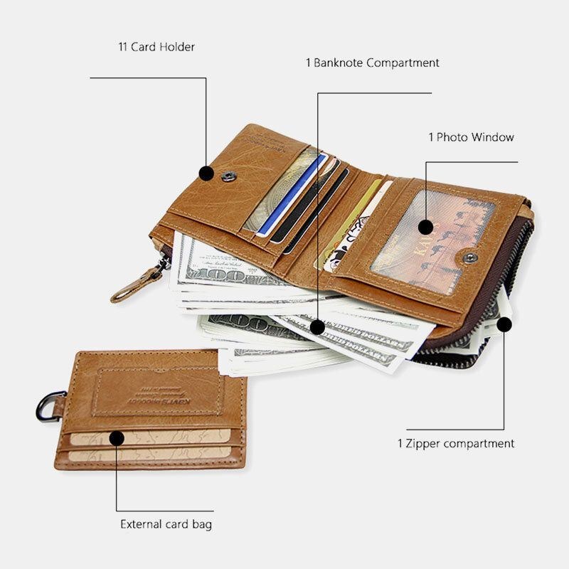 Herre Ægte Læder Multifunktion Retro Bifold Multi-card Slot Kortholder Møntpung Pung Pengeclips