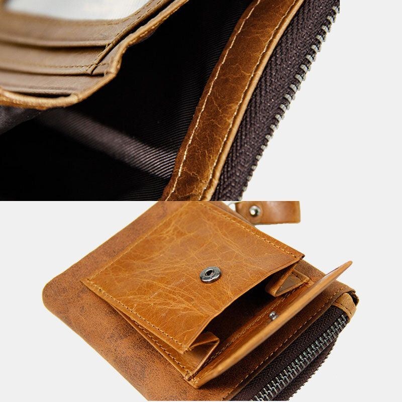 Herre Ægte Læder Multifunktion Retro Bifold Multi-card Slot Kortholder Møntpung Pung Pengeclips