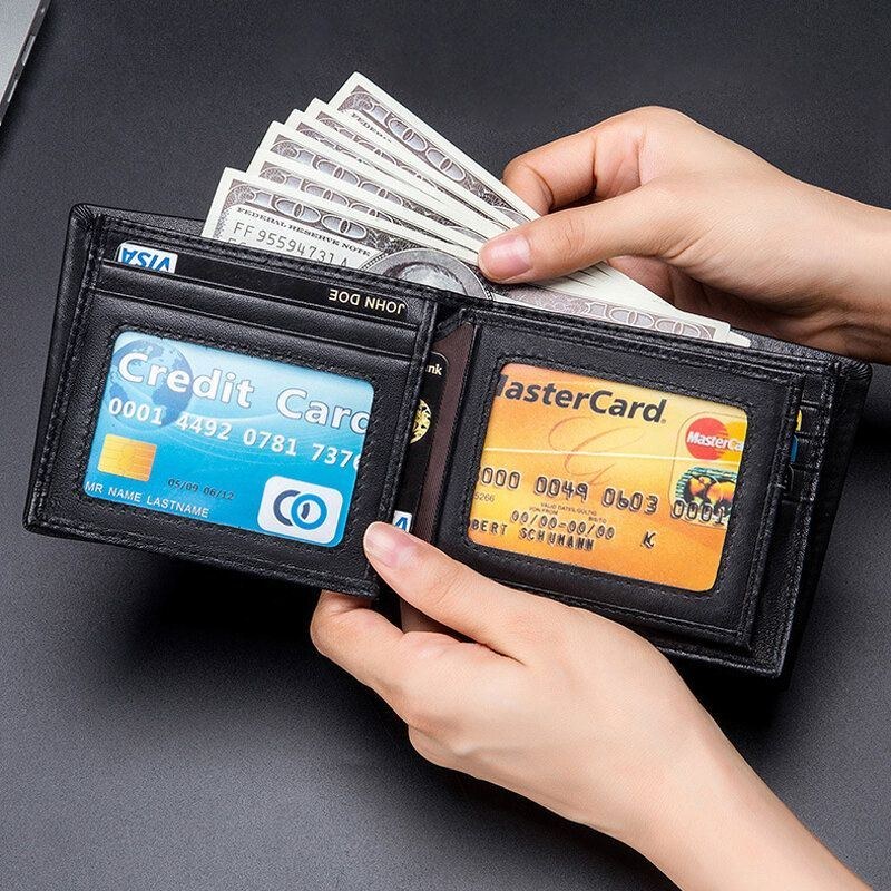 Herre Ægte Læder Slim Pung Tyverisikring Multi-card Slot Kortholder Møntpung Clip Wallet