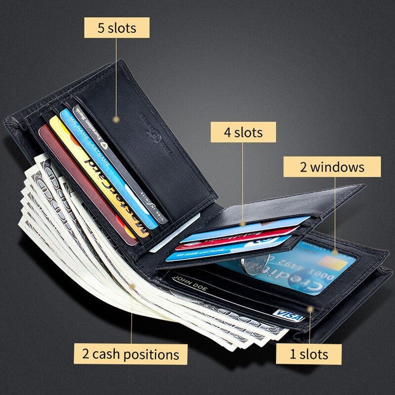 Herre Ægte Læder Slim Pung Tyverisikring Multi-card Slot Kortholder Møntpung Clip Wallet