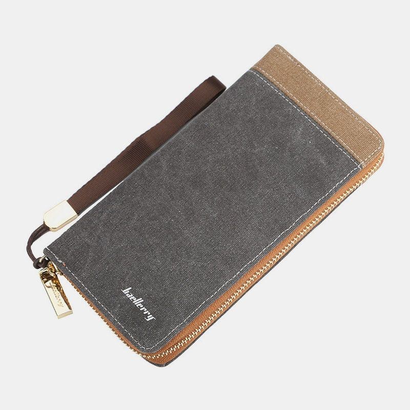 Herre Canvas Bifold Lang Multi-slots Kortetui Telefonholder Pung Pung