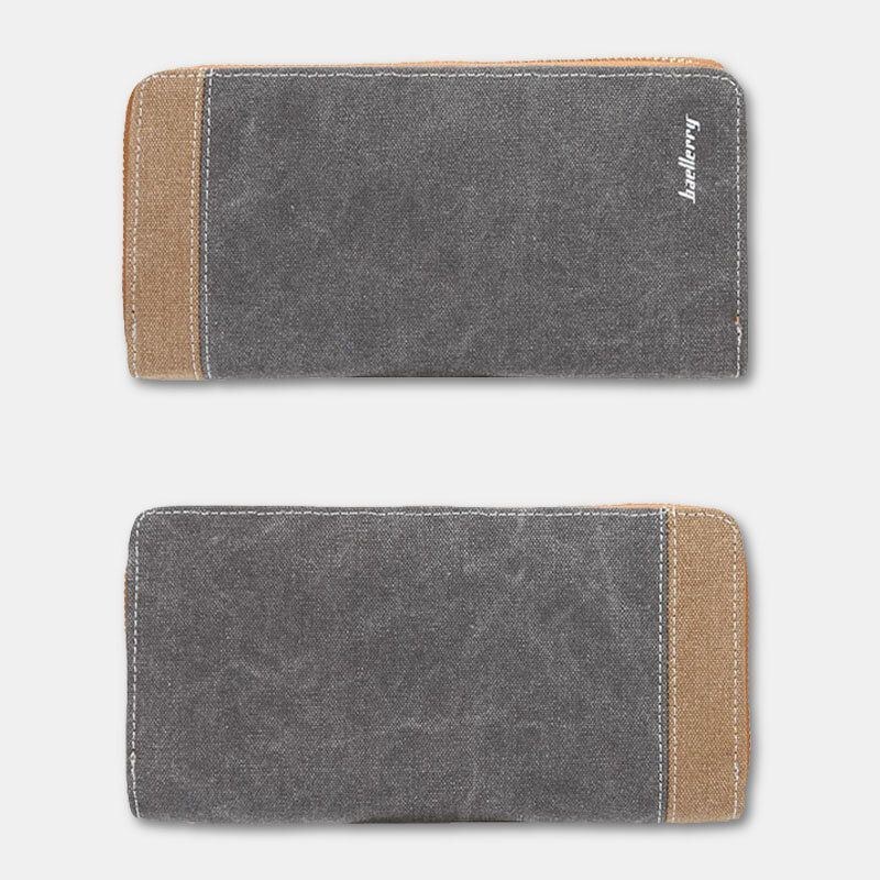 Herre Canvas Bifold Lang Multi-slots Kortetui Telefonholder Pung Pung