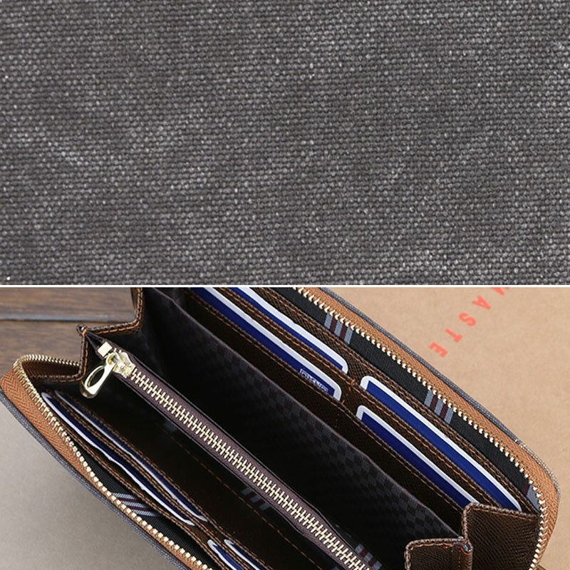 Herre Canvas Bifold Lang Multi-slots Kortetui Telefonholder Pung Pung