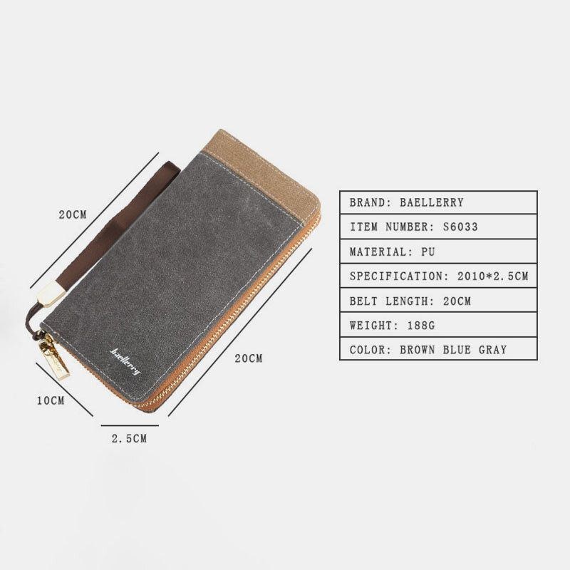 Herre Canvas Bifold Lang Multi-slots Kortetui Telefonholder Pung Pung