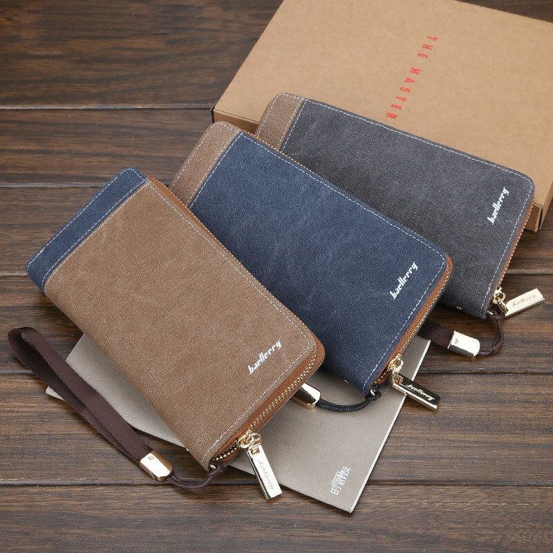 Herre Canvas Bifold Lang Multi-slots Kortetui Telefonholder Pung Pung