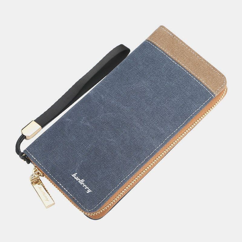 Herre Canvas Bifold Lang Multi-slots Kortetui Telefonholder Pung Pung