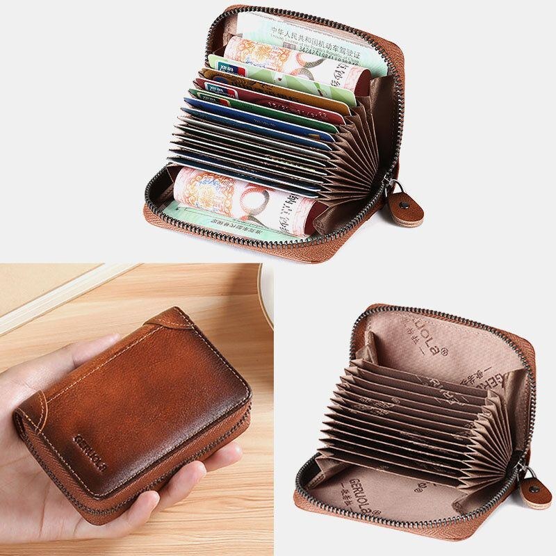 Herre Gned Farve Første Layer Kohud 12 Card Slot Card Case Stor Kapacitet Anti-magnetisk Penge Clip Organ Tegnebøger