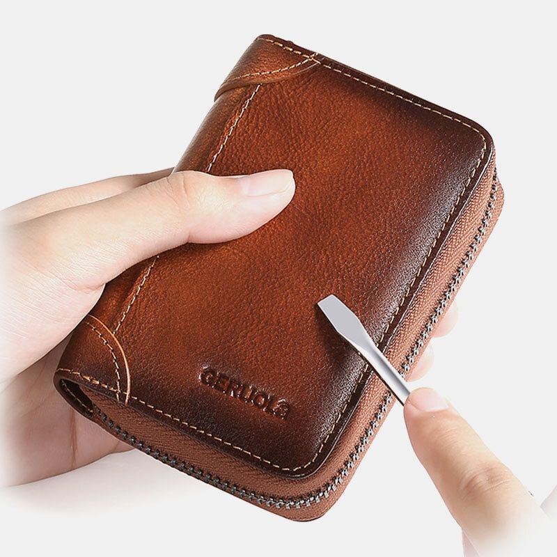 Herre Gned Farve Første Layer Kohud 12 Card Slot Card Case Stor Kapacitet Anti-magnetisk Penge Clip Organ Tegnebøger