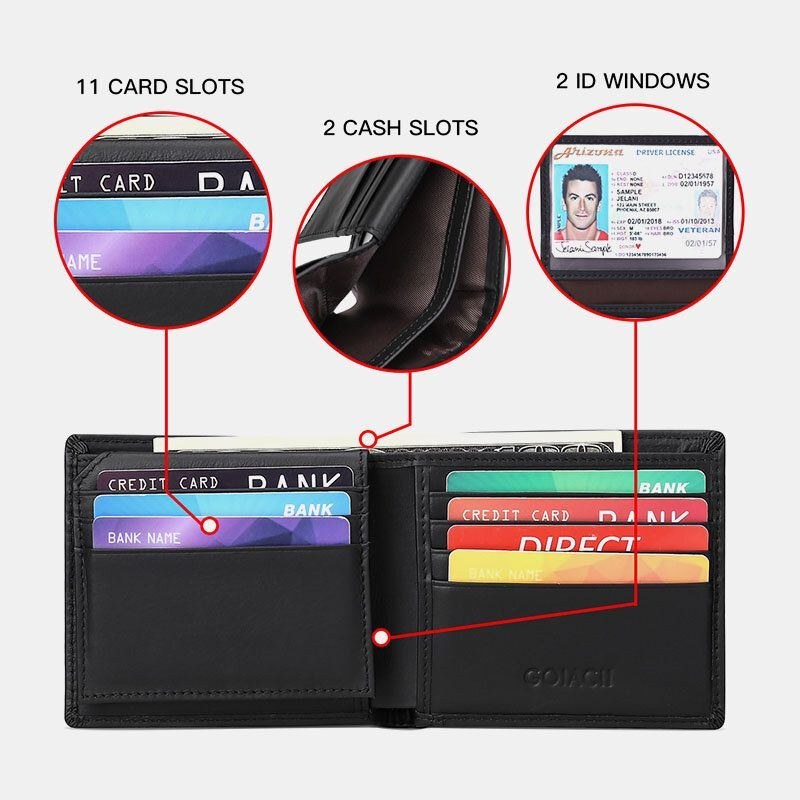 Herre Horisontal Bifold Blokering Kort Etui Retro Kort Multi-card Slot Kortholder Møntpung Pengeclips Kørekort Tegnebog