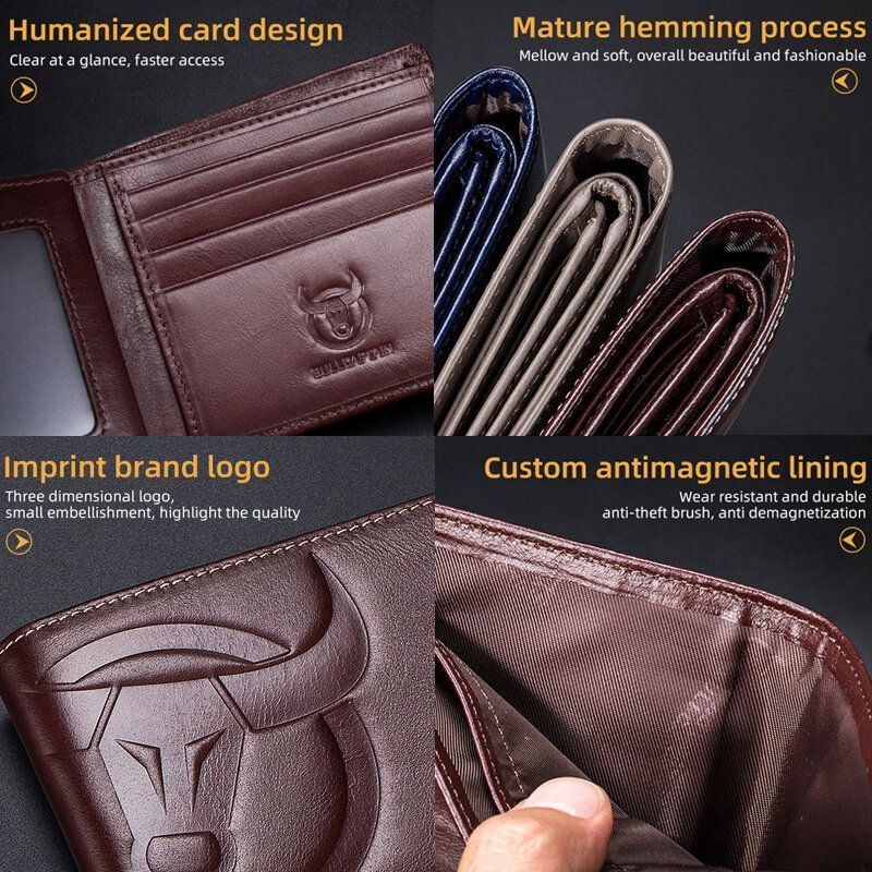 Herre Horisontale Lodrette Tegnebøger Bifold Anti-tyveri Børste Multi-card Slot Kortholder Pengeclips Koskind Tegnebøger