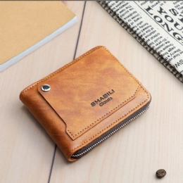 Herre Kunstlæder Retro Klassisk Draw Card Slot Bifold Zipepr Kortholder Pung