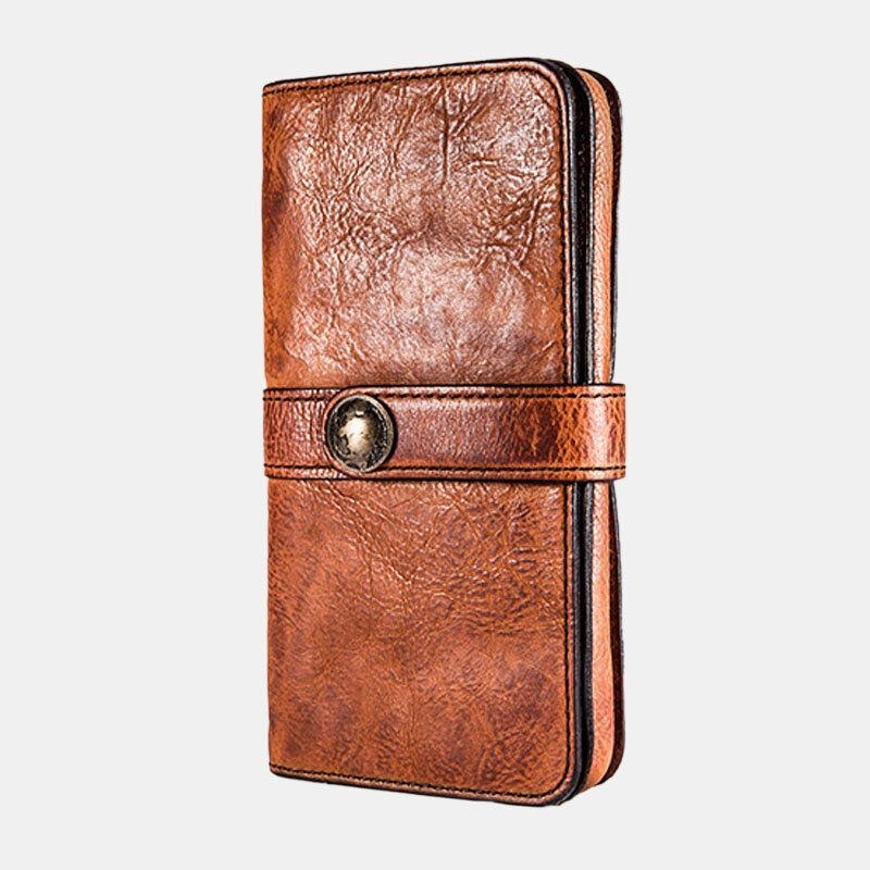 Herre Lang Bifold Multi-card Slot Kortholder Vintage Pu Læder 6.5 Tommer Telefontaske Pengeclips Tegnebog