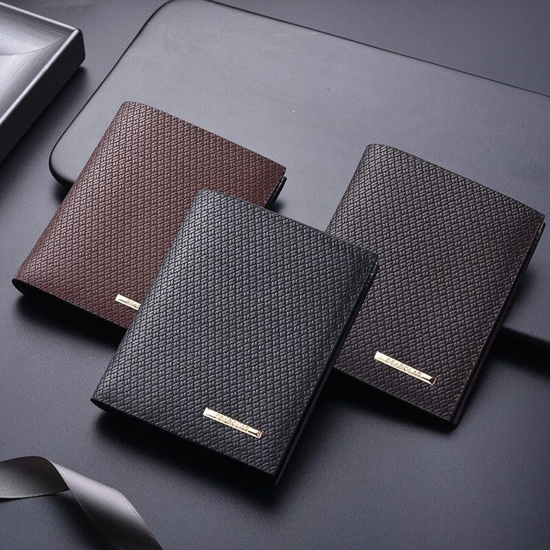 Herre Lodret Bifold Tynd Multi-card Slot Kortholder Plaid Mønster Præget Kort Møntpung Tegnebog