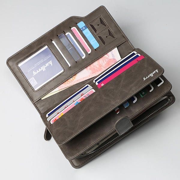 Herre Lynlås Tri-fold Stor Kapacitet Business Tegnebog Kortholder Clutch Taske