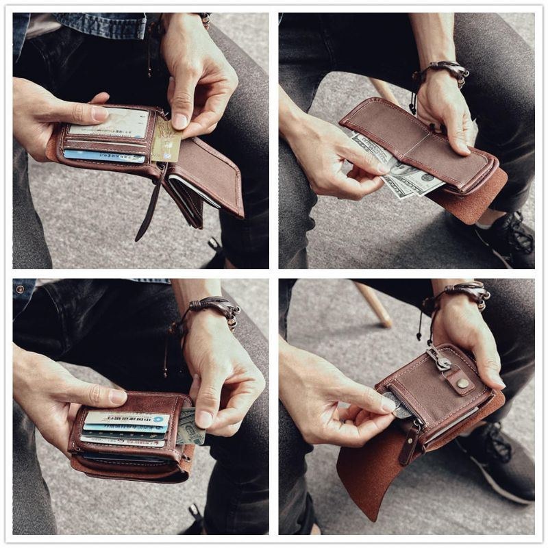 Herre Multifunktionel Pung Vintage Bifold Kort Multi-card Slot Kortholder Møntpung Pengeclips