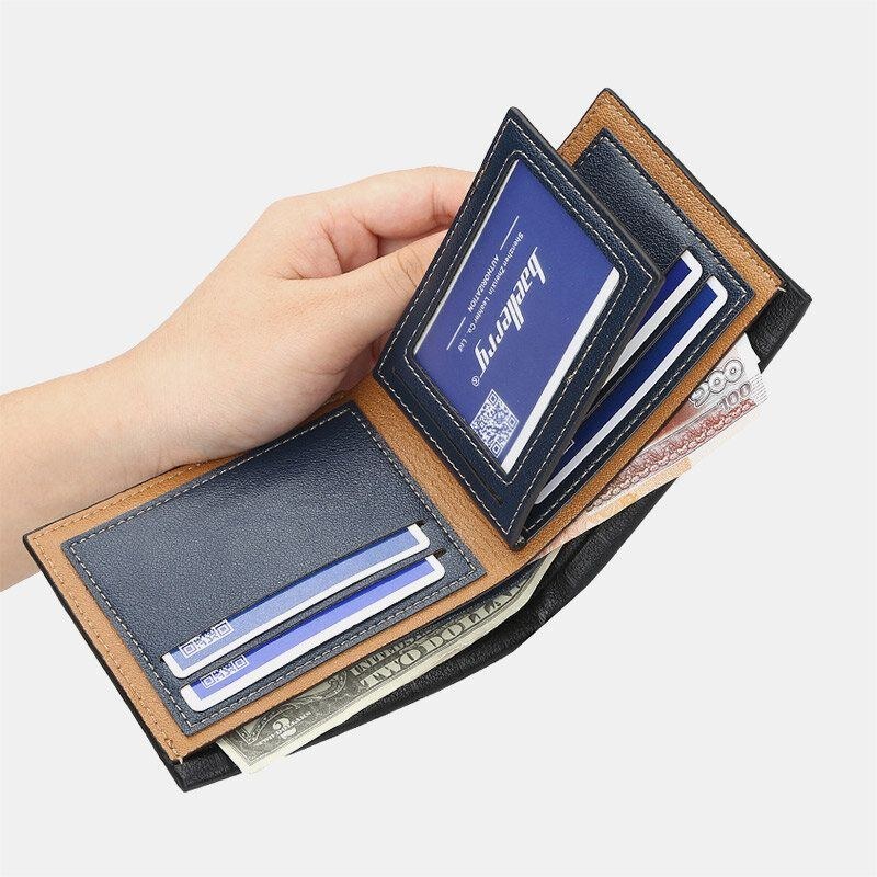 Herre Pu Læder Kort 6 Card Slot Kortholder Business Fashion Bifold Tynd Kørekort Tegnebog Møntpung