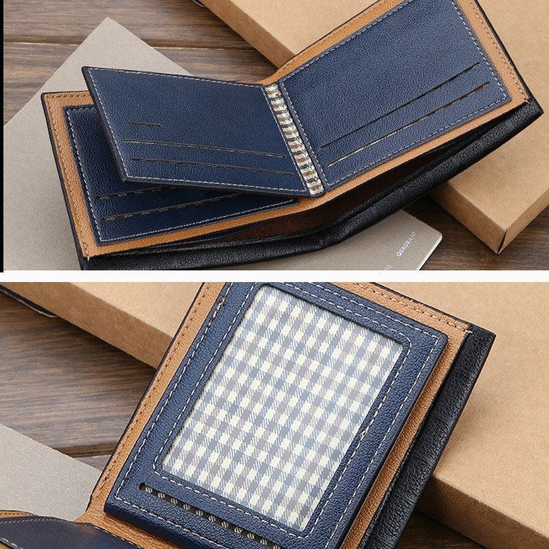 Herre Pu Læder Kort 6 Card Slot Kortholder Business Fashion Bifold Tynd Kørekort Tegnebog Møntpung