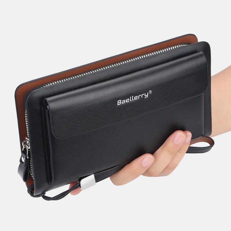 Herre Pu Læder Stor Kapacitet Multi-card Slot Casual Bærehåndtag Clutch Taske Kortholder Pung