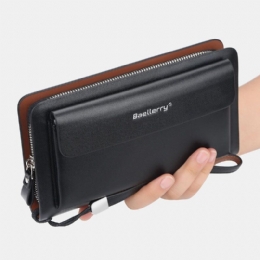 Herre Pu Læder Stor Kapacitet Multi-card Slot Casual Bærehåndtag Clutch Taske Kortholder Pung