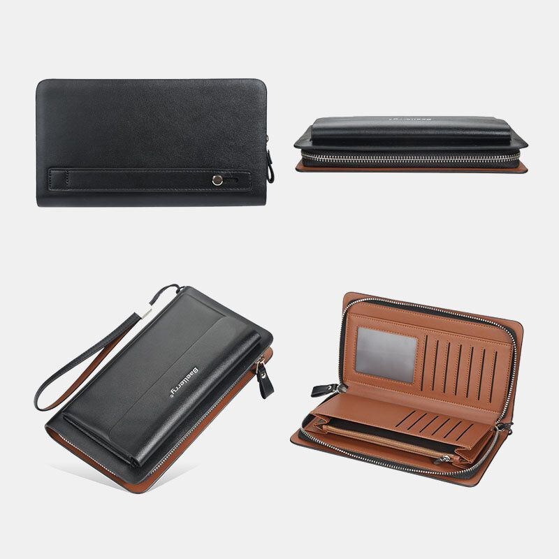 Herre Pu Læder Stor Kapacitet Multi-card Slot Casual Bærehåndtag Clutch Taske Kortholder Pung