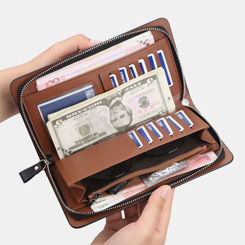 Herre Pu Læder Stor Kapacitet Multi-card Slot Casual Bærehåndtag Clutch Taske Kortholder Pung