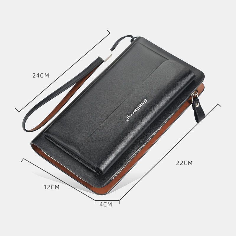 Herre Pu Læder Stor Kapacitet Multi-card Slot Casual Bærehåndtag Clutch Taske Kortholder Pung