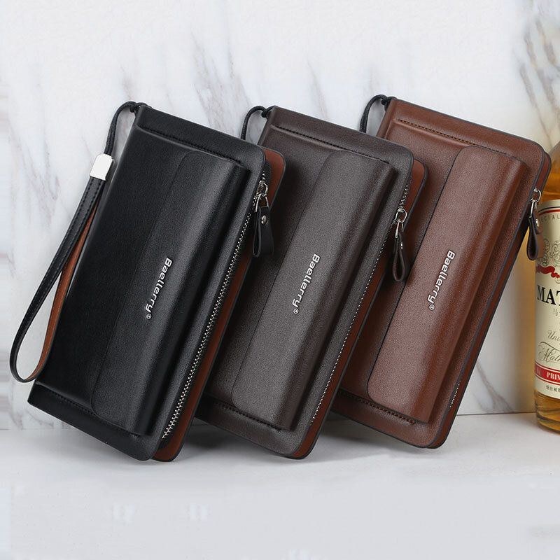 Herre Pu Læder Stor Kapacitet Multi-card Slot Casual Bærehåndtag Clutch Taske Kortholder Pung