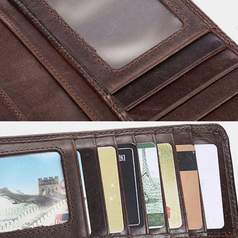 Herre Retro Lang Bifold Ægte Læder Pung Casual 12 Card Slot Kortholder Pengeclips Clutch Taske