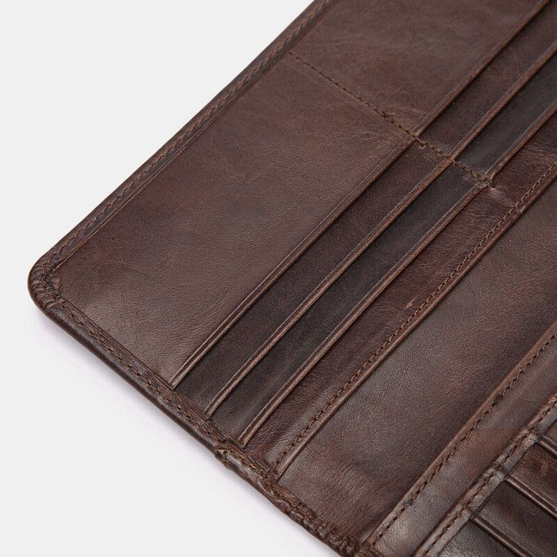 Herre Retro Lang Bifold Ægte Læder Pung Casual 12 Card Slot Kortholder Pengeclips Clutch Taske