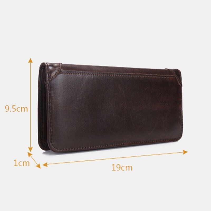 Herre Retro Lang Bifold Ægte Læder Pung Casual 12 Card Slot Kortholder Pengeclips Clutch Taske