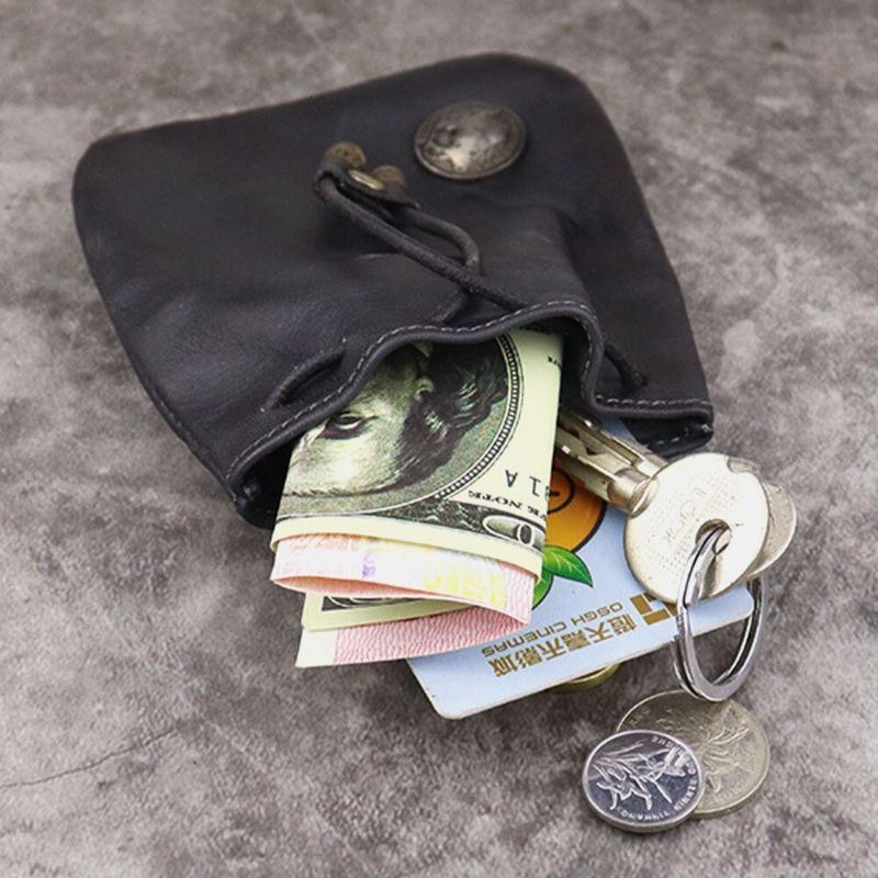 Herre Rub Farve Ægte Læder Multifunktion Clutch Punge Mini Money Clip Møntpung Nøglering Tegnebog