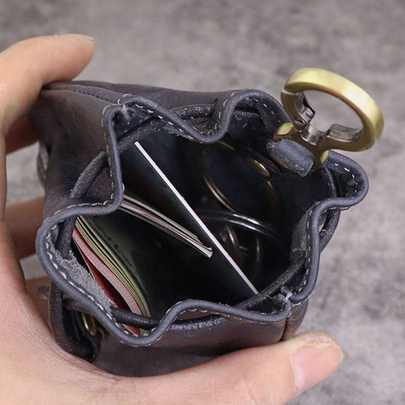 Herre Rub Farve Ægte Læder Multifunktion Clutch Punge Mini Money Clip Møntpung Nøglering Tegnebog